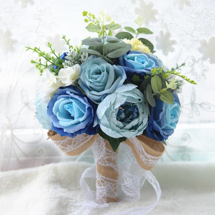 Blue Flowers with Lace Bride Bouquet