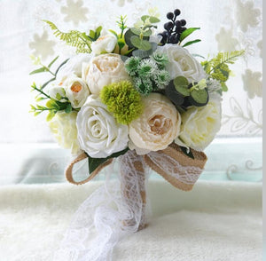 Blue Flowers with Lace Bride Bouquet