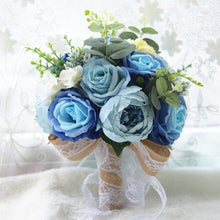 Load image into Gallery viewer, Blue Flowers with Lace Bride Bouquet