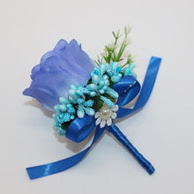 Load image into Gallery viewer, Blue Silk Satin Rose Boutonniere