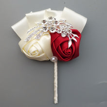 Load image into Gallery viewer, Ivory and Bordeaux Boutonniere